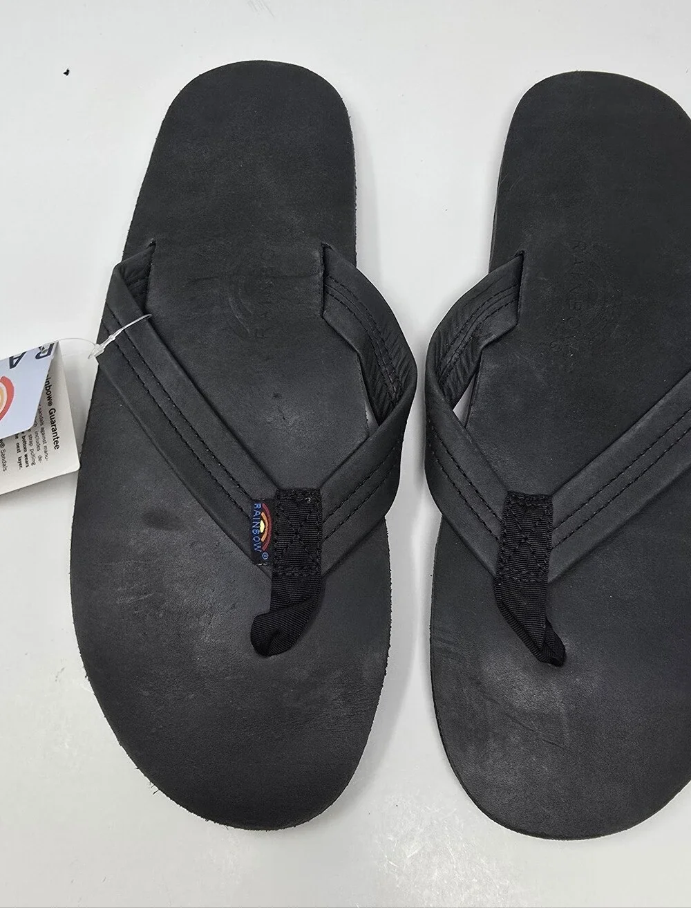Rainbow Mens 12-13.5 XXL Gloss black Leather 301 Alts Flip Flops Sandals